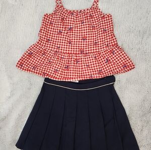 Red Gingham Top with Navy Skirt